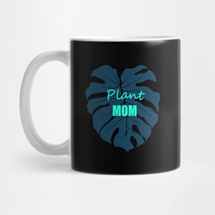 Plant Mom blue Monstera deliciosa leaf Mug